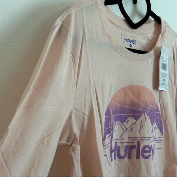 Hurley Pink Mountain Sunset Cactus Graphic Long Sleeve Cotton Tee Size M - Picture 4 of 8